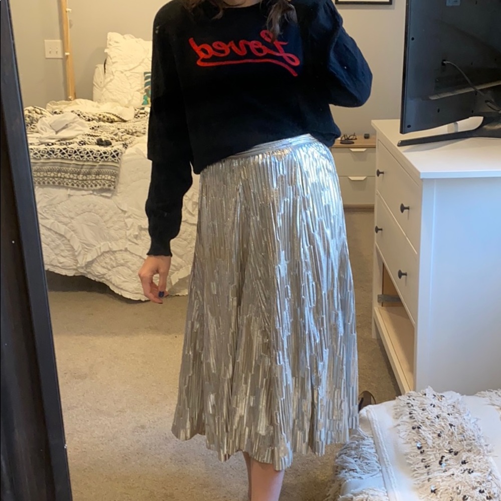 Anthropologie Silver Maeve Metallic Skirt
